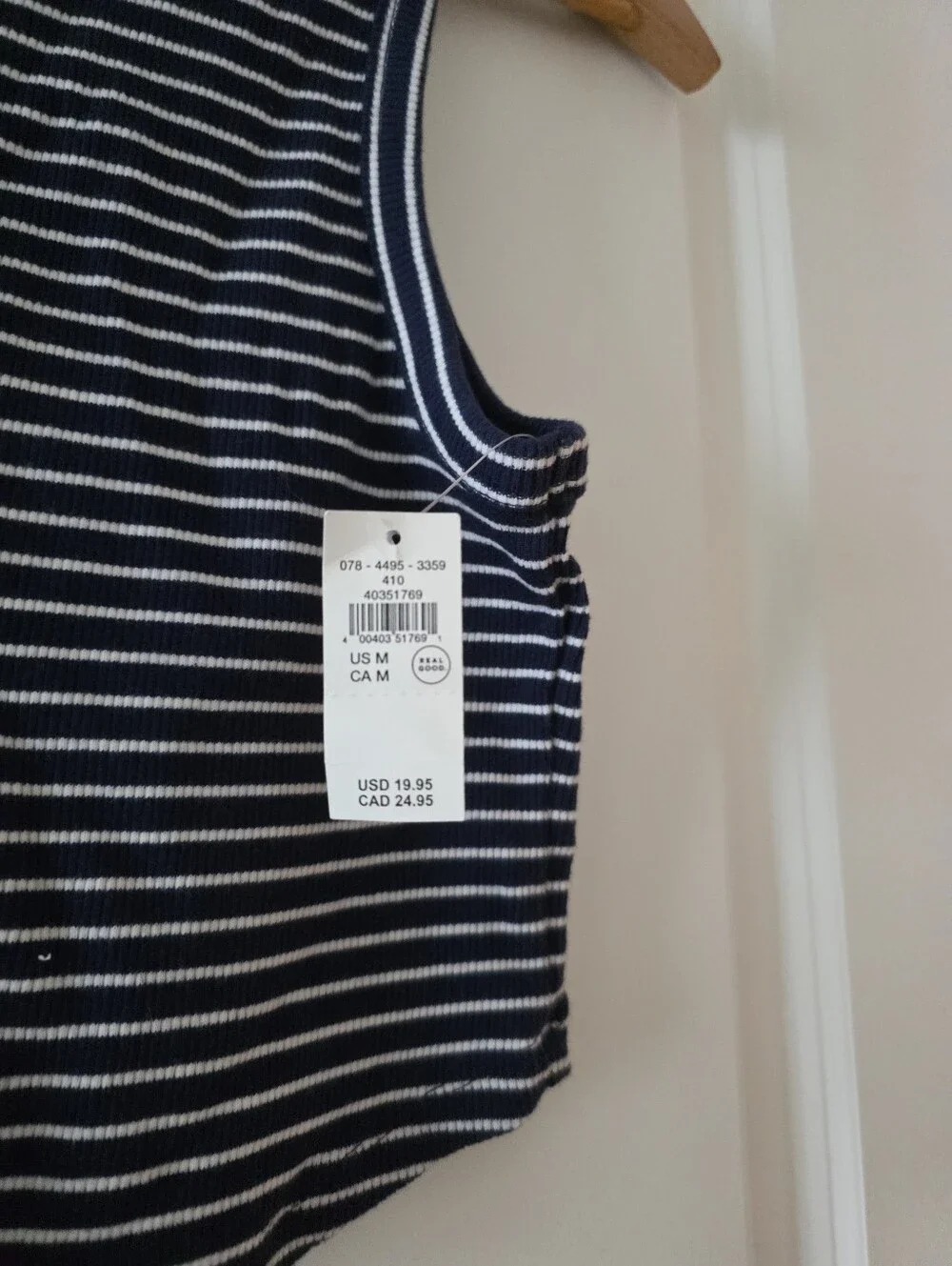 Aerie Ribbed Cropped Tank Top Striped Navy White Womens M NWT Preppy Coastal - Picture 2 of 7